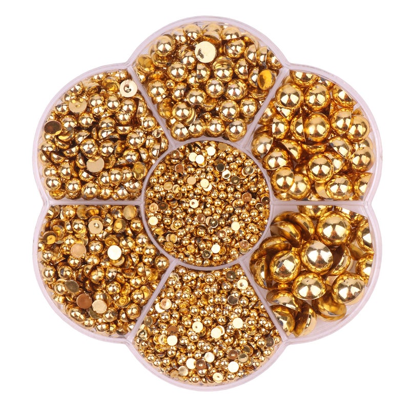 YAKA 3000PCS 1 Box 7Sizes Round Flatback Half Pearls Bead Loose Beads Gem Scrapbook Craft (Half Beads/AB Bright Color) (Gold) - Image 1